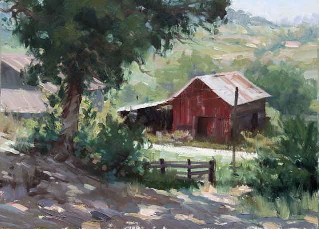 old red barn painting